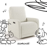 Kyoto ivory boucle power recliner with black drawings overlaid on image
