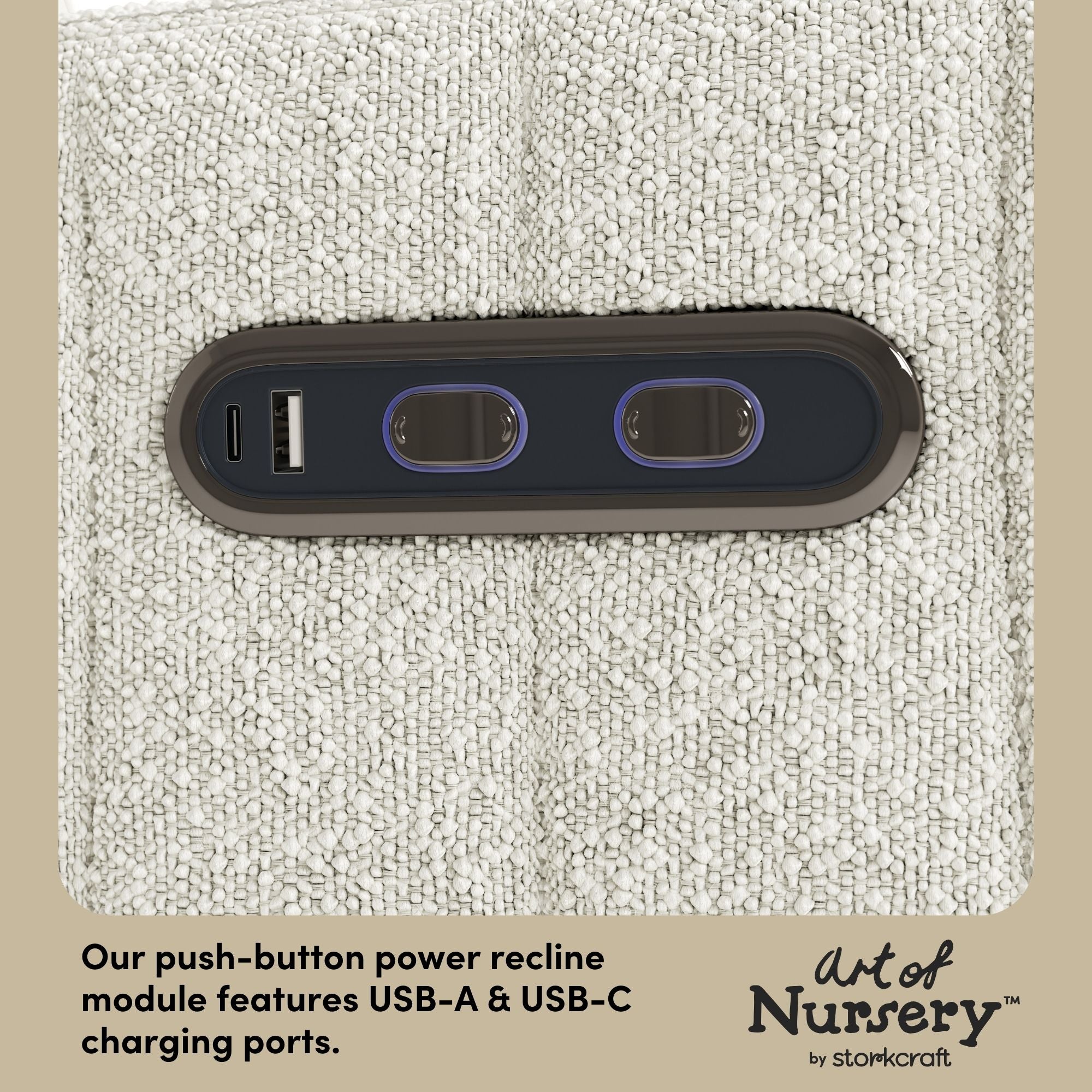 Kyoto ivory boucle glider dual USB ports callout