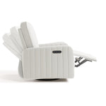 Kyoto ivory basketweave power recliner side view with footrest up and recline motion shadows