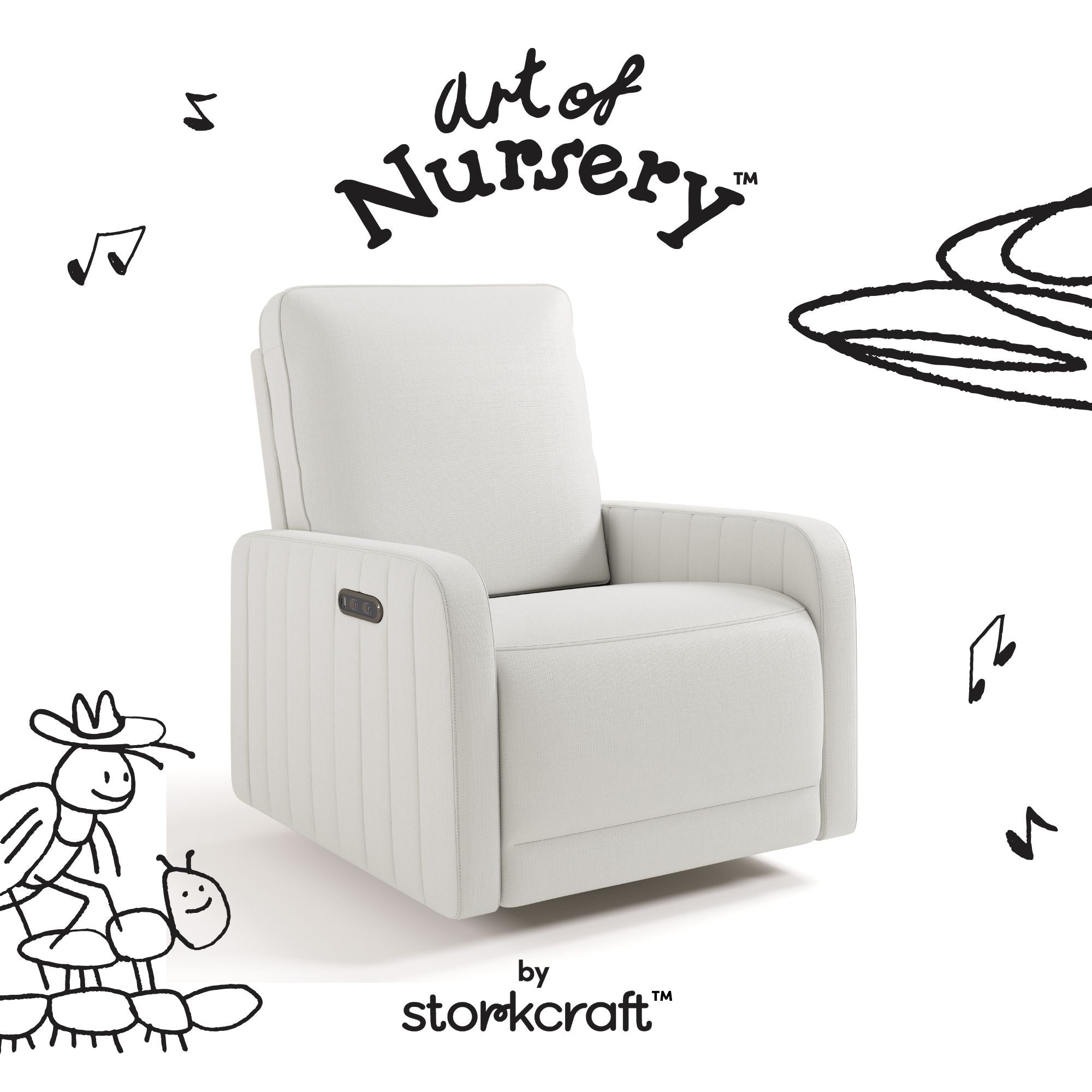 Kyoto ivory basketweave glider with black doodles overlaid on image