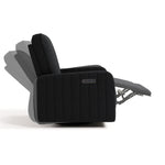 Kyoto black boucle power recliner side view with footrest up and recline motion shadows