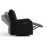 Kyoto black boucle power recliner side view with footrest up and recline motion shadows