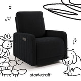 Kyoto black boucle power recliner with black drawings overlaid on image