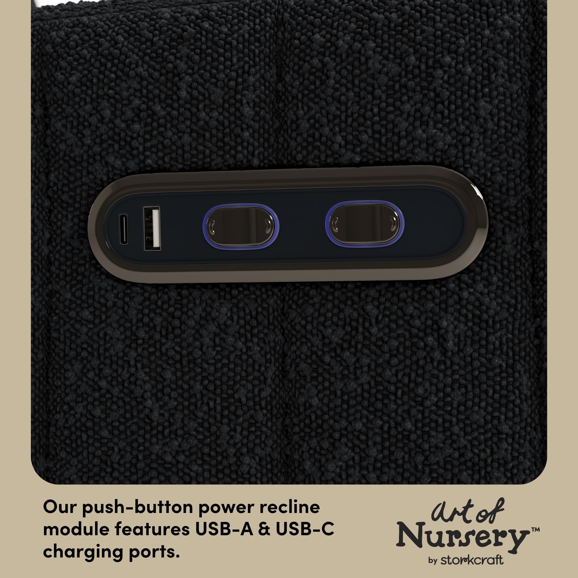 Kyoto black boucle glider dual USB ports callout