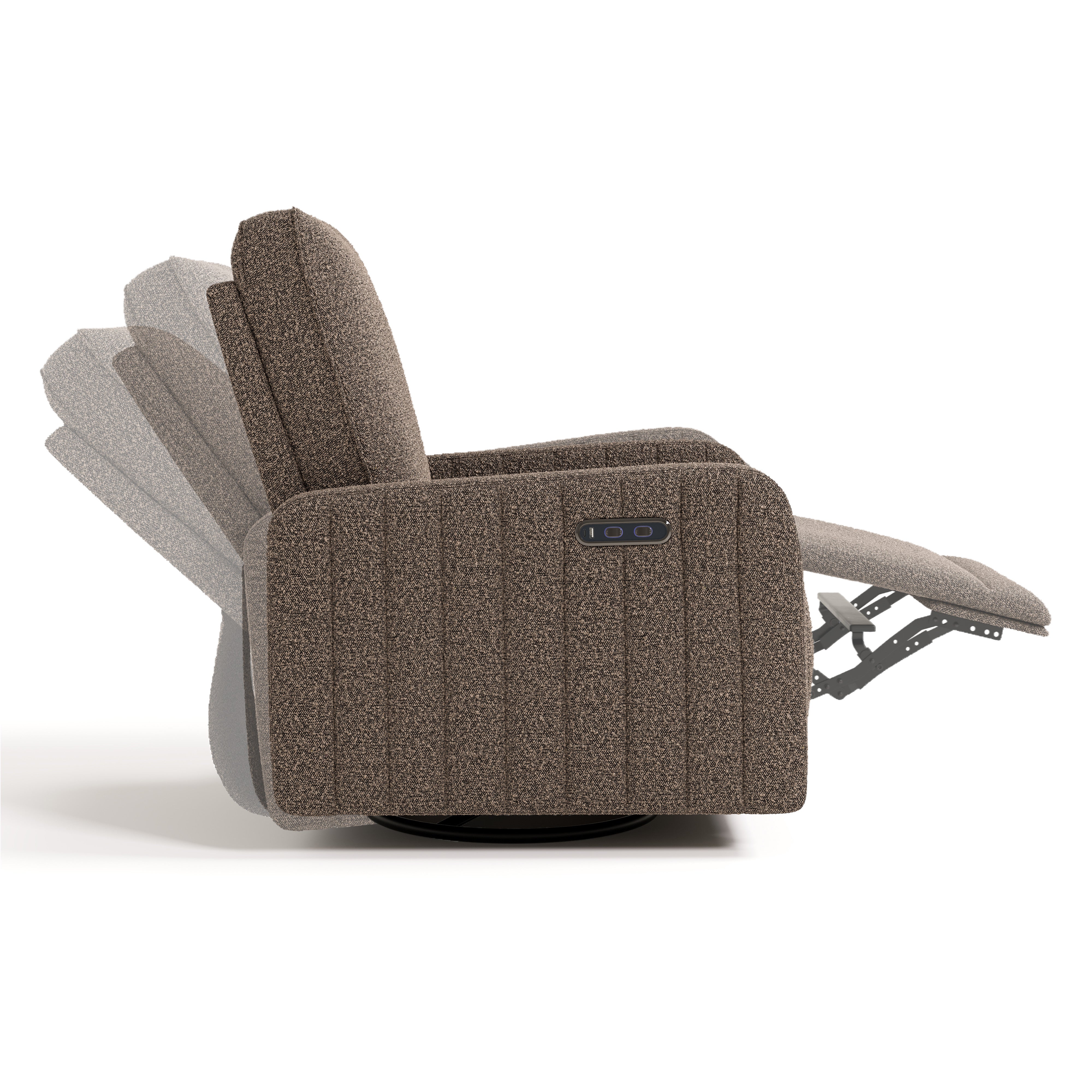 Kyoto mountain brown boucle recliner side view with recline motion shadows