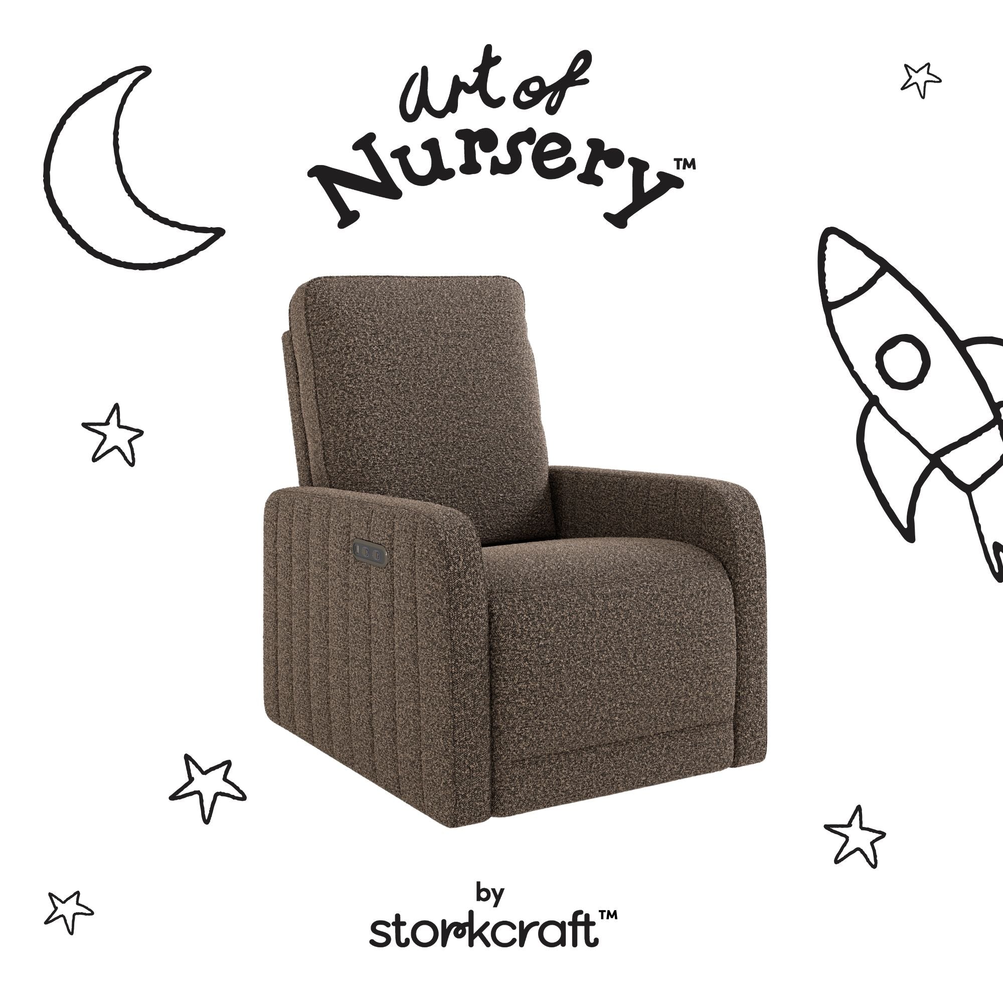 Kyoto mountain brown boucle glider with black doodles overlaid on image