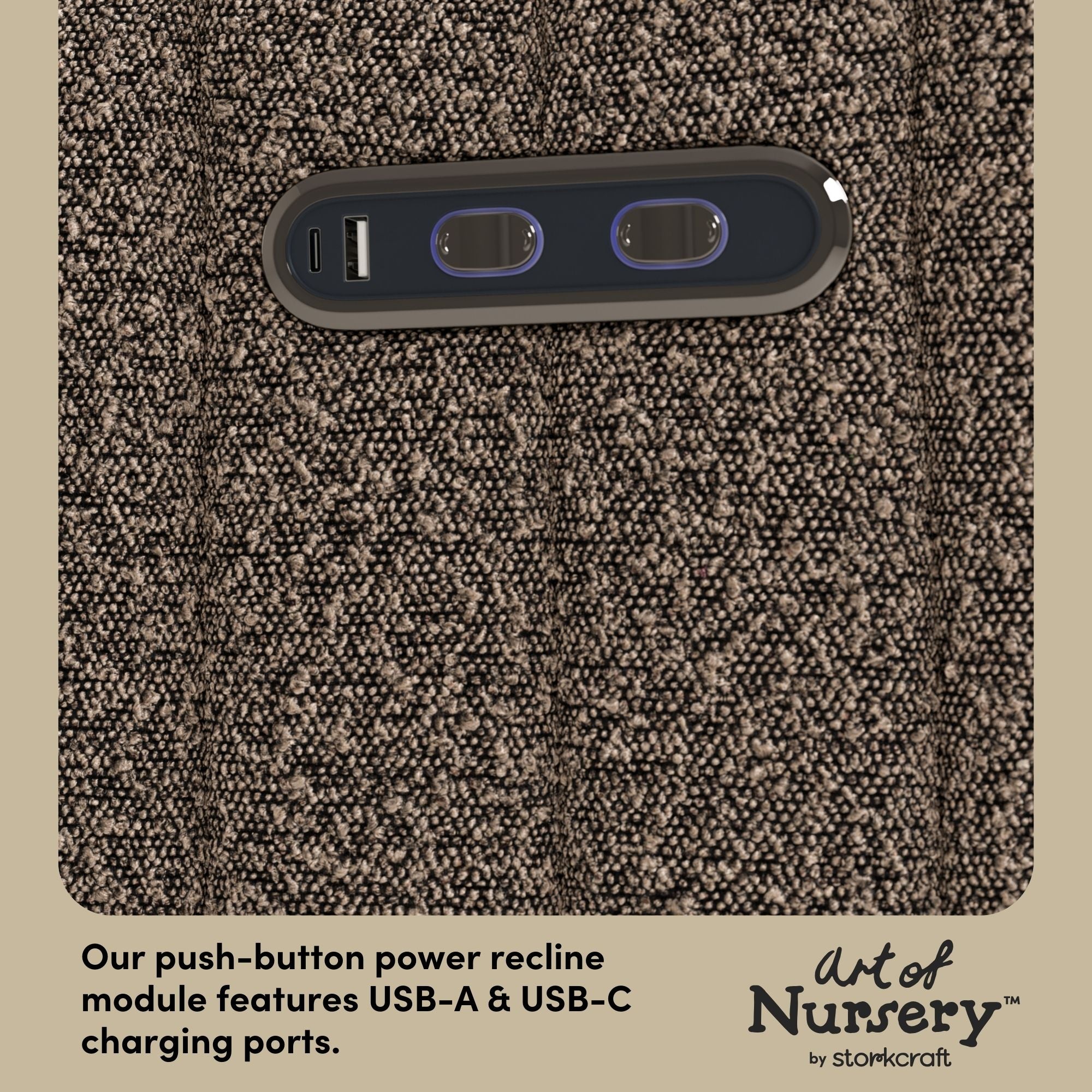 Kyoto mountain brown boucle glider dual USB ports callout