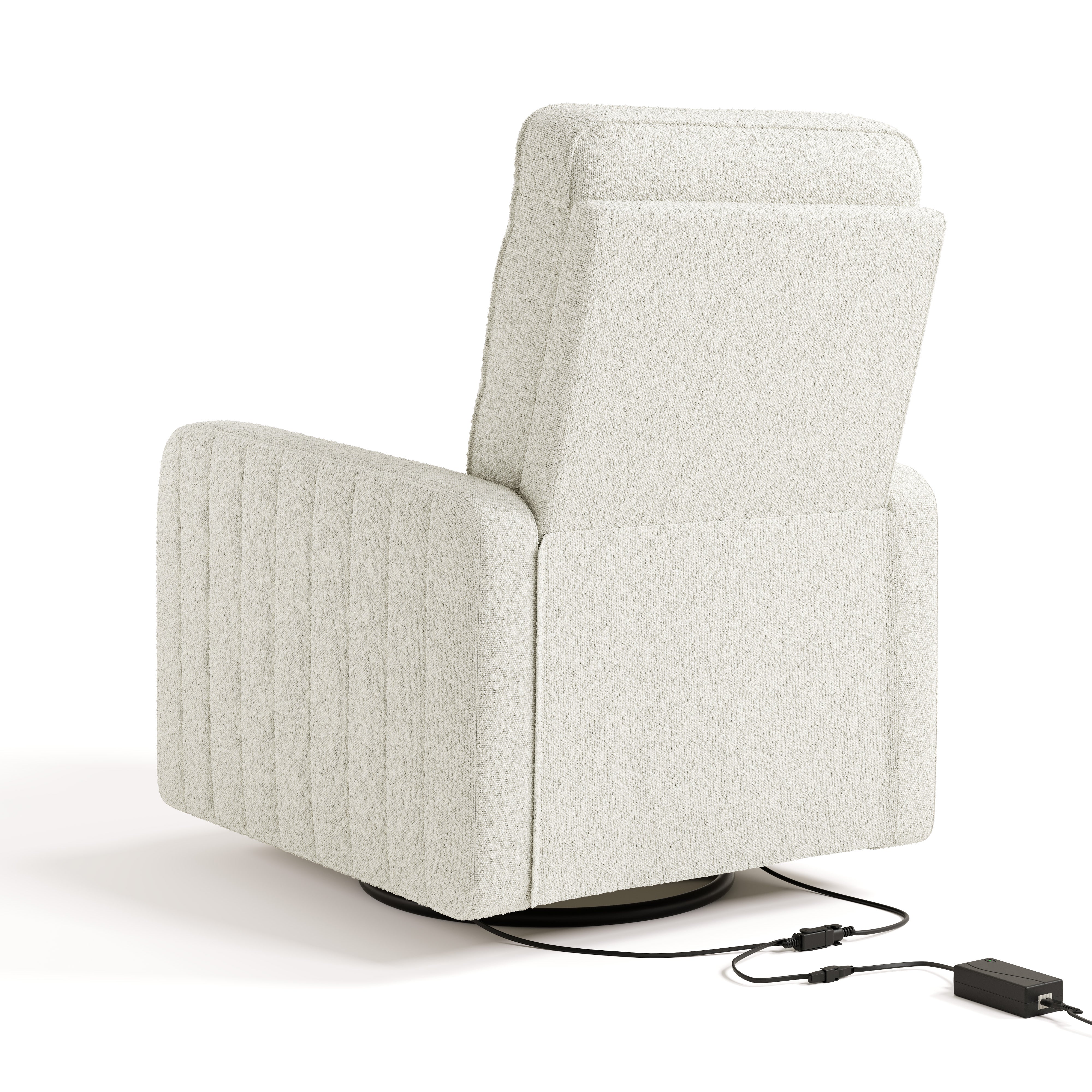 Kyoto ivory boucle recliner back view with power cord