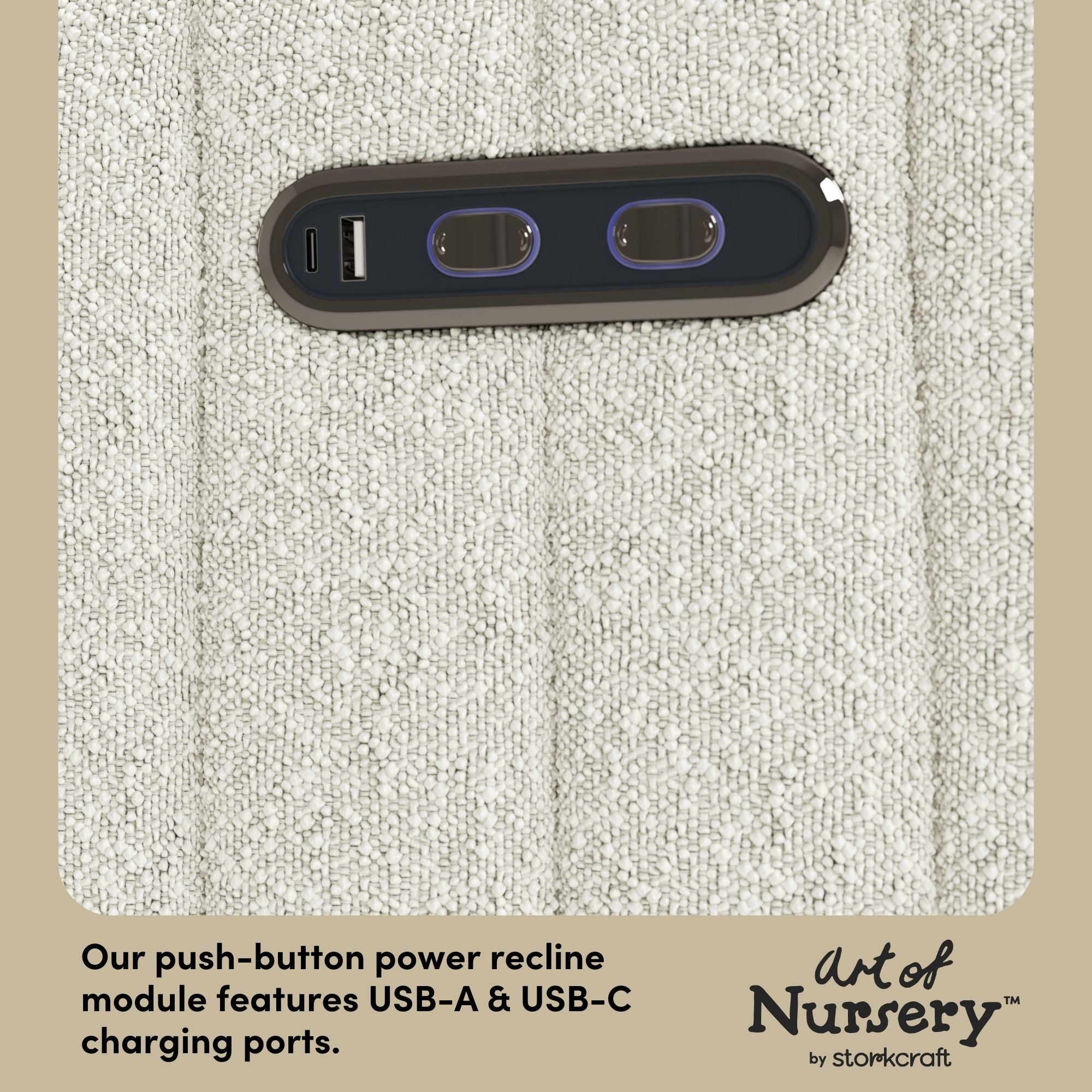 Kyoto ivory boucle glider dual USB ports callout