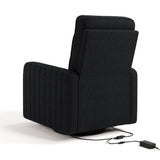Kyoto black boucle recliner back view with power cord