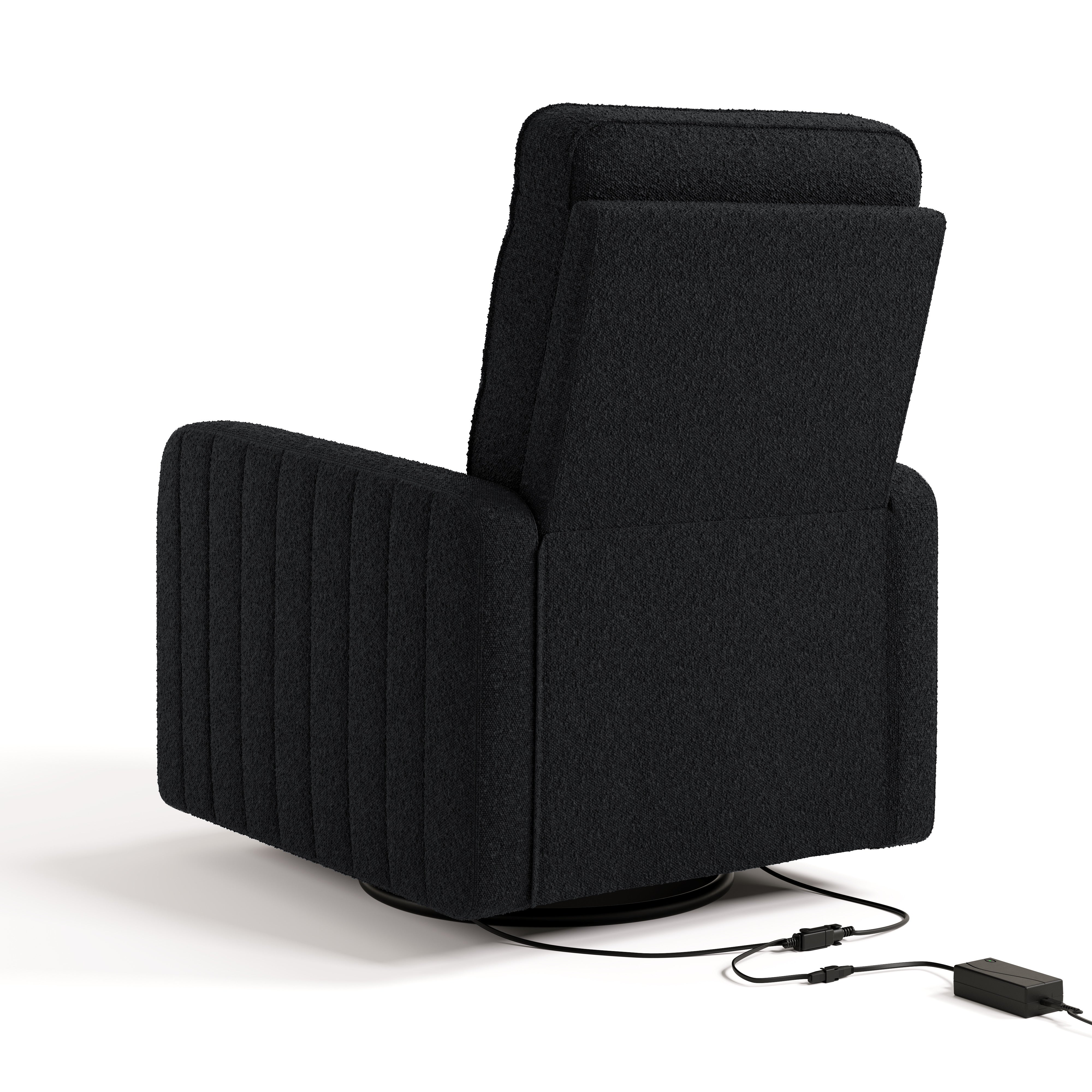 Kyoto black boucle recliner back view with power cord