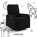 Kyoto black boucle power recliner with black doodles overlaid on image