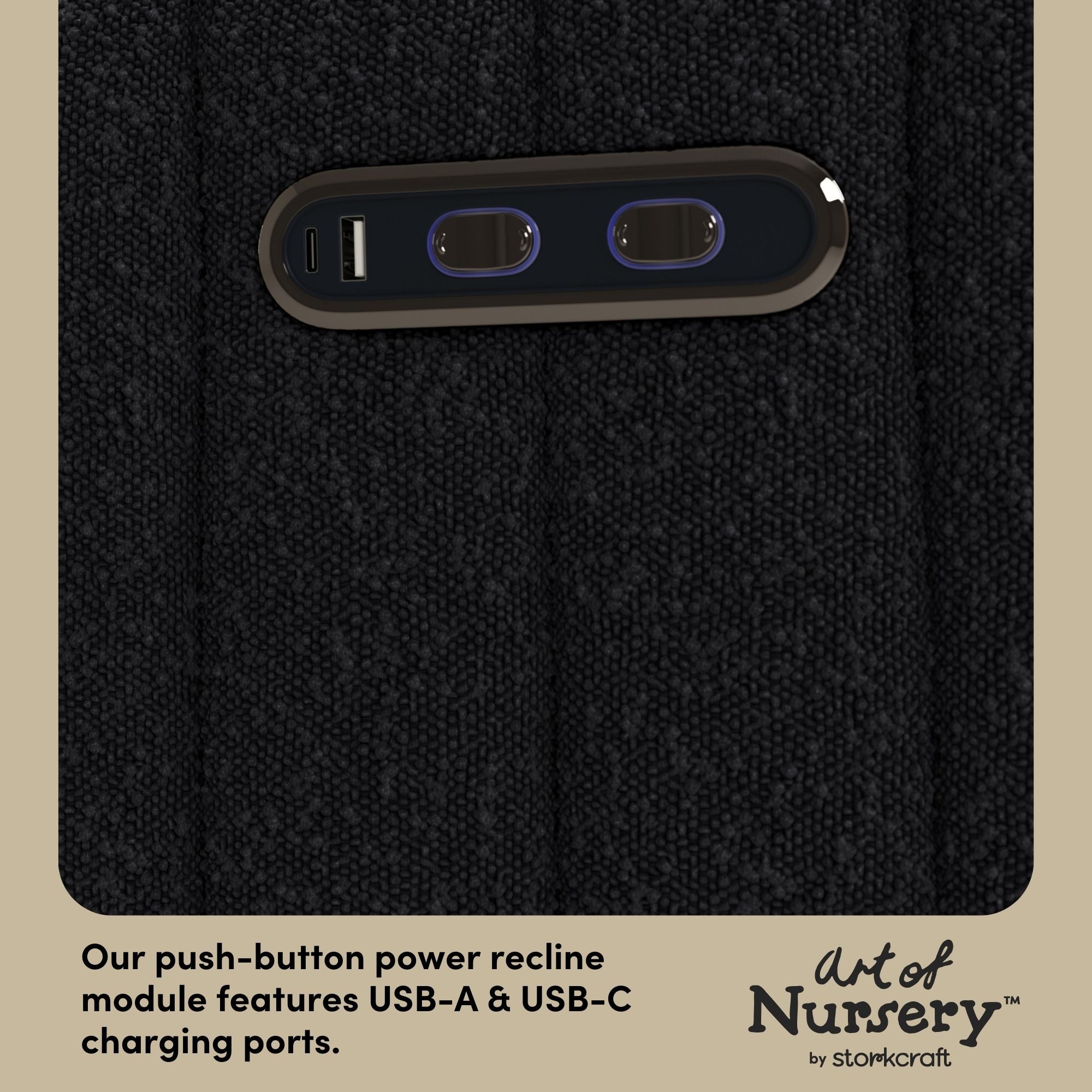 Kyoto black boucle glider dual USB ports callout