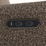 amalfi mountain brown boucle power recliner dual USB ports and power recline buttons closeup