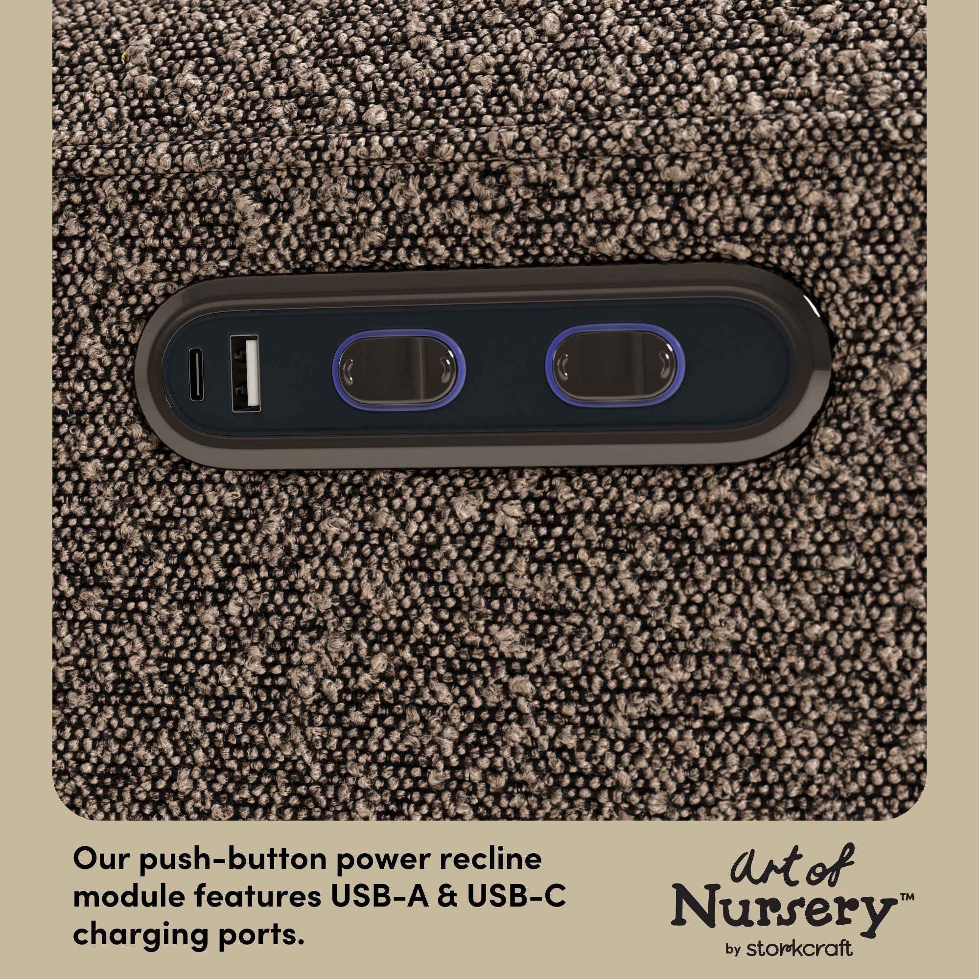 Amalfi mountain brown boucle glider dual USB ports callout