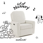 Amalfi ivory boucle glider with black doodles overlaid on image