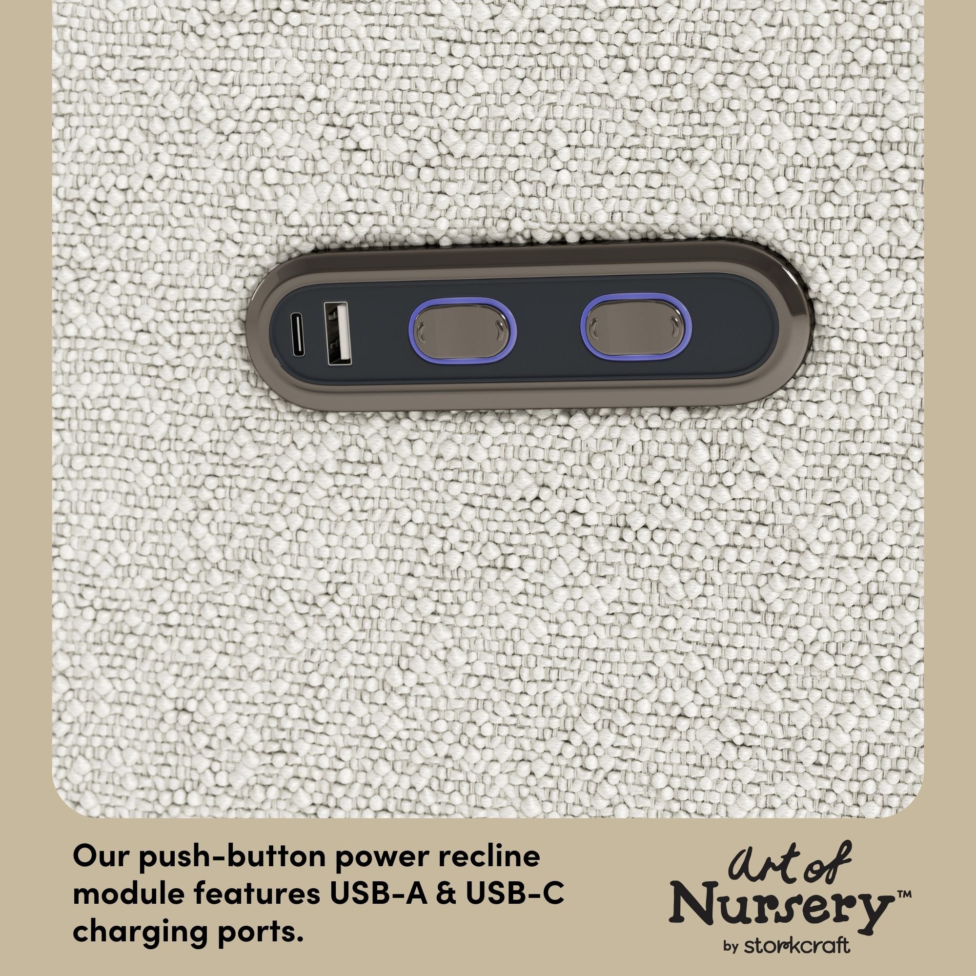 Amalfi ivory boucle glider dual USB ports callout