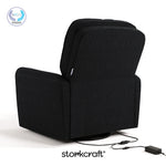 Amalfi black boucle recliner with PTPA logo on top left