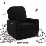 Amalfi black boucle recliner with black doodles overlaid on image