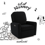 Amalfi black boucle glider with black doodles overlaid on image