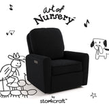 Amalfi black boucle glider with black doodles overlaid on image