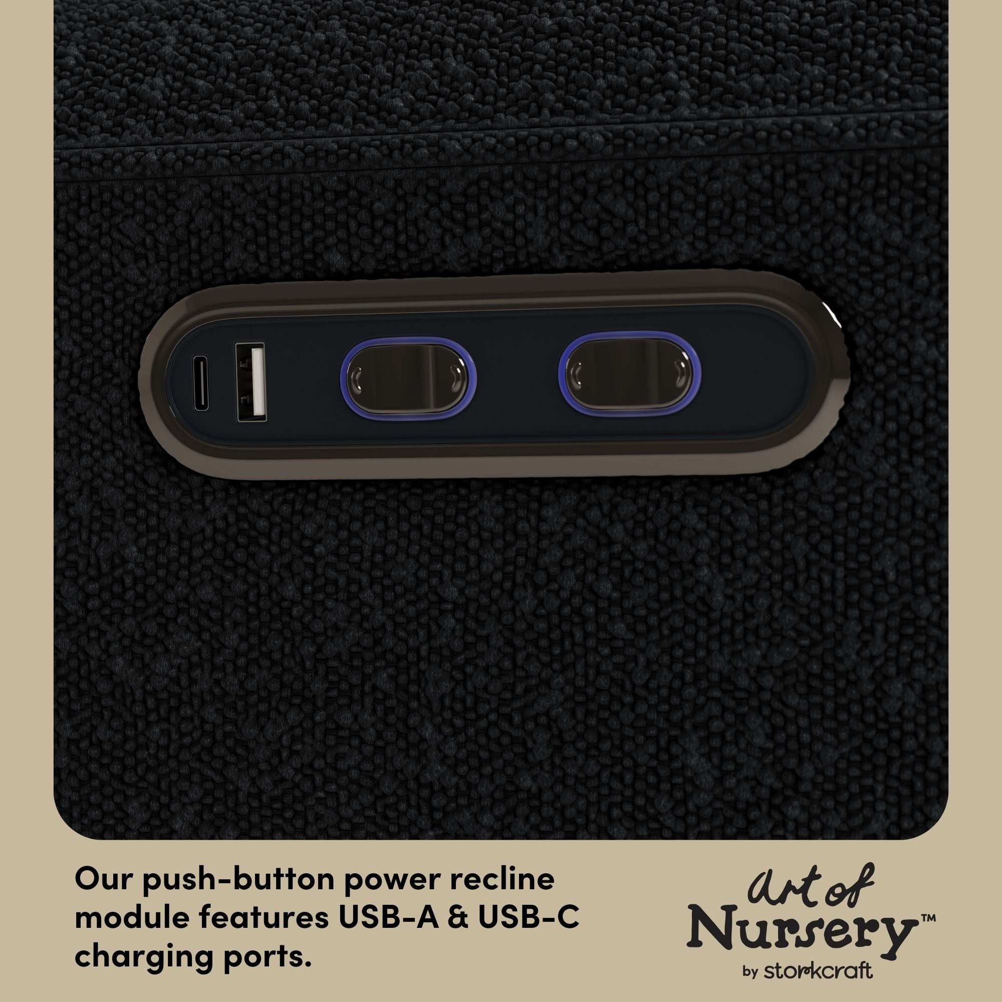 Amalfi black boucle glider dual USB ports callout