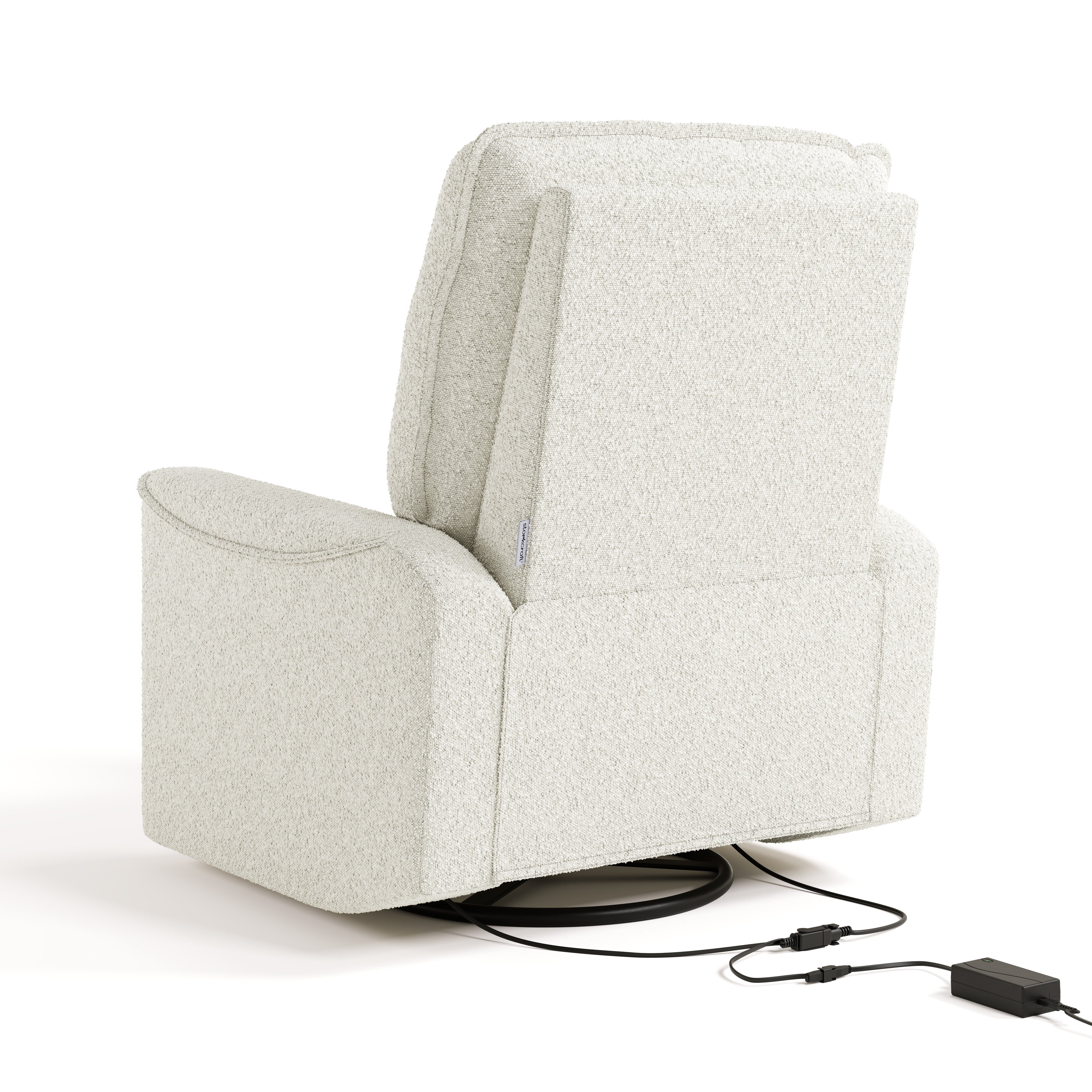 storkcraft santos ivory boucle power recliner back view with power cord