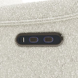 storkcraft santos ivory boucle power recliner closeup of recline push buttons and dual USB ports