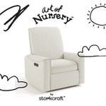 Santos ivory boucle glider with black doodles overlaid on image