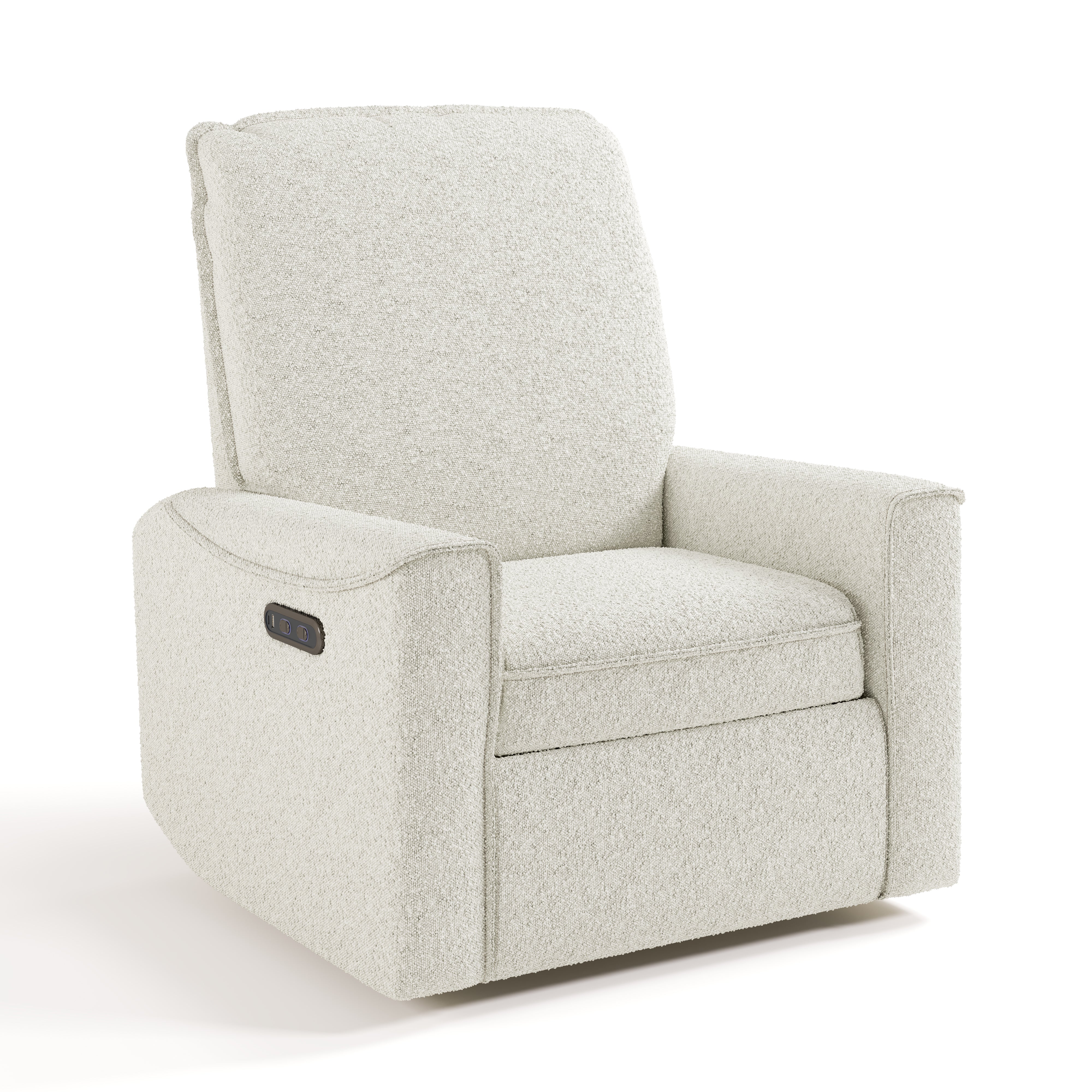 storkcraft santos ivory boucle power recliner angle view