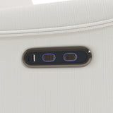 Santos ivory basketweave power recliner close up of power buttons and dual USB ports