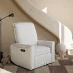Santos ivory basketweave power recliner in a nursery