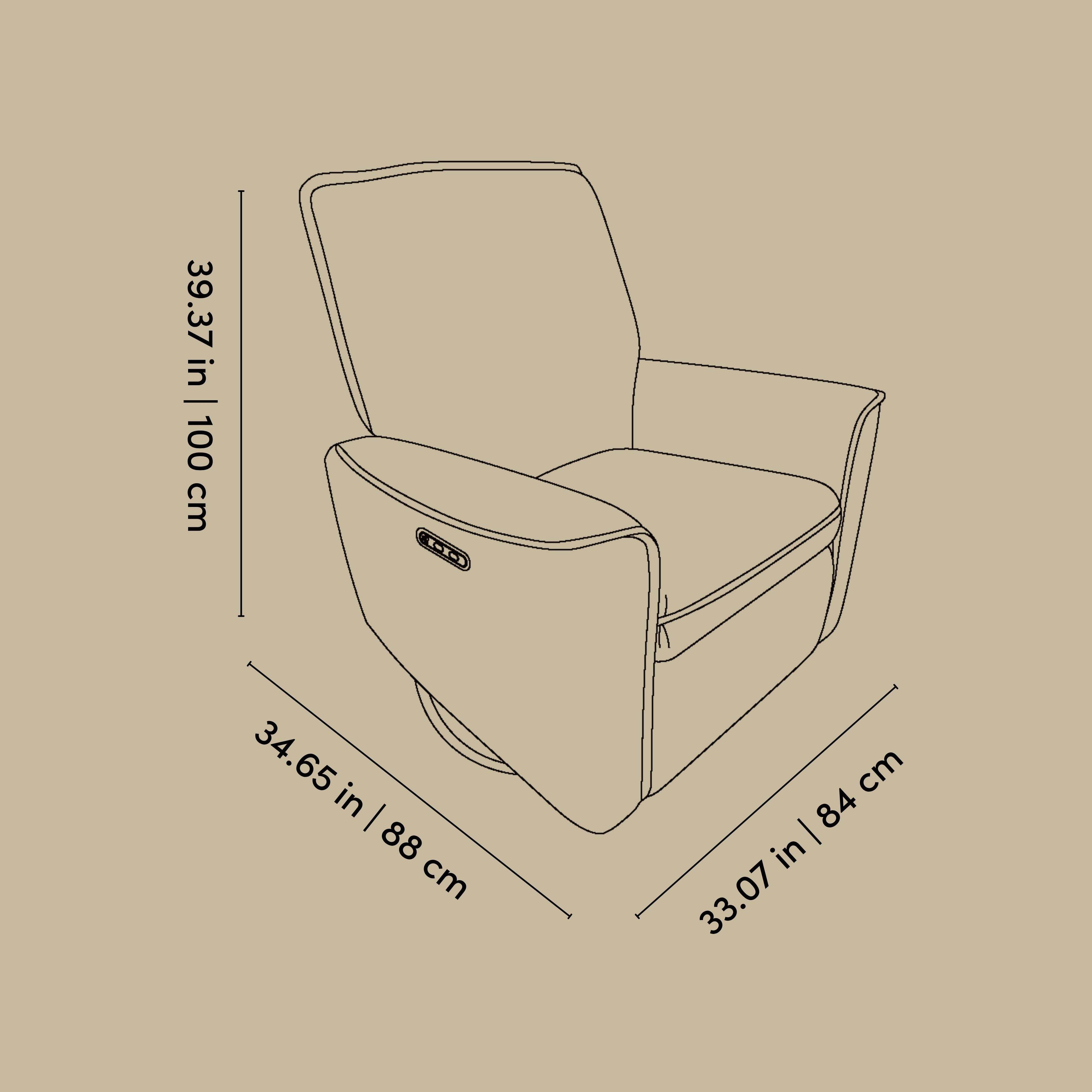 Santos power recliner line drawing with dimensions