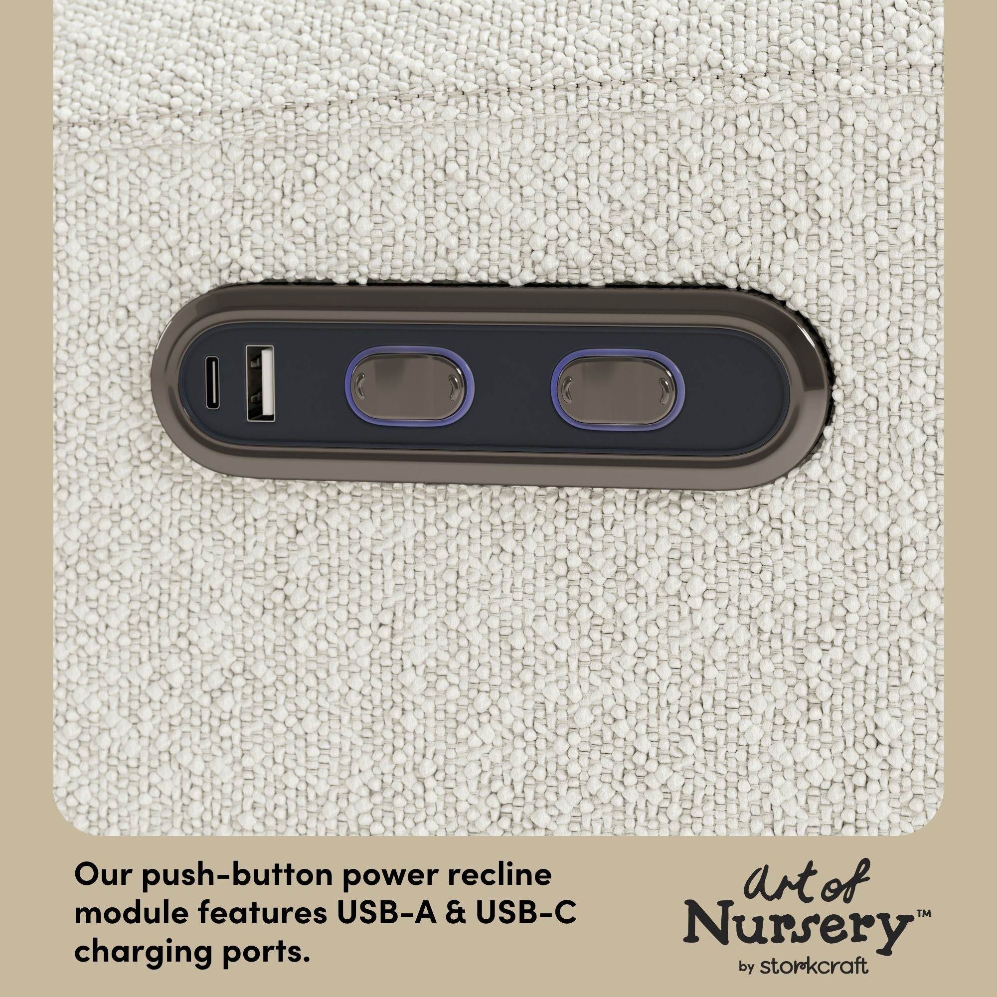 Sorrento ivory boucle glider dual USB ports callout