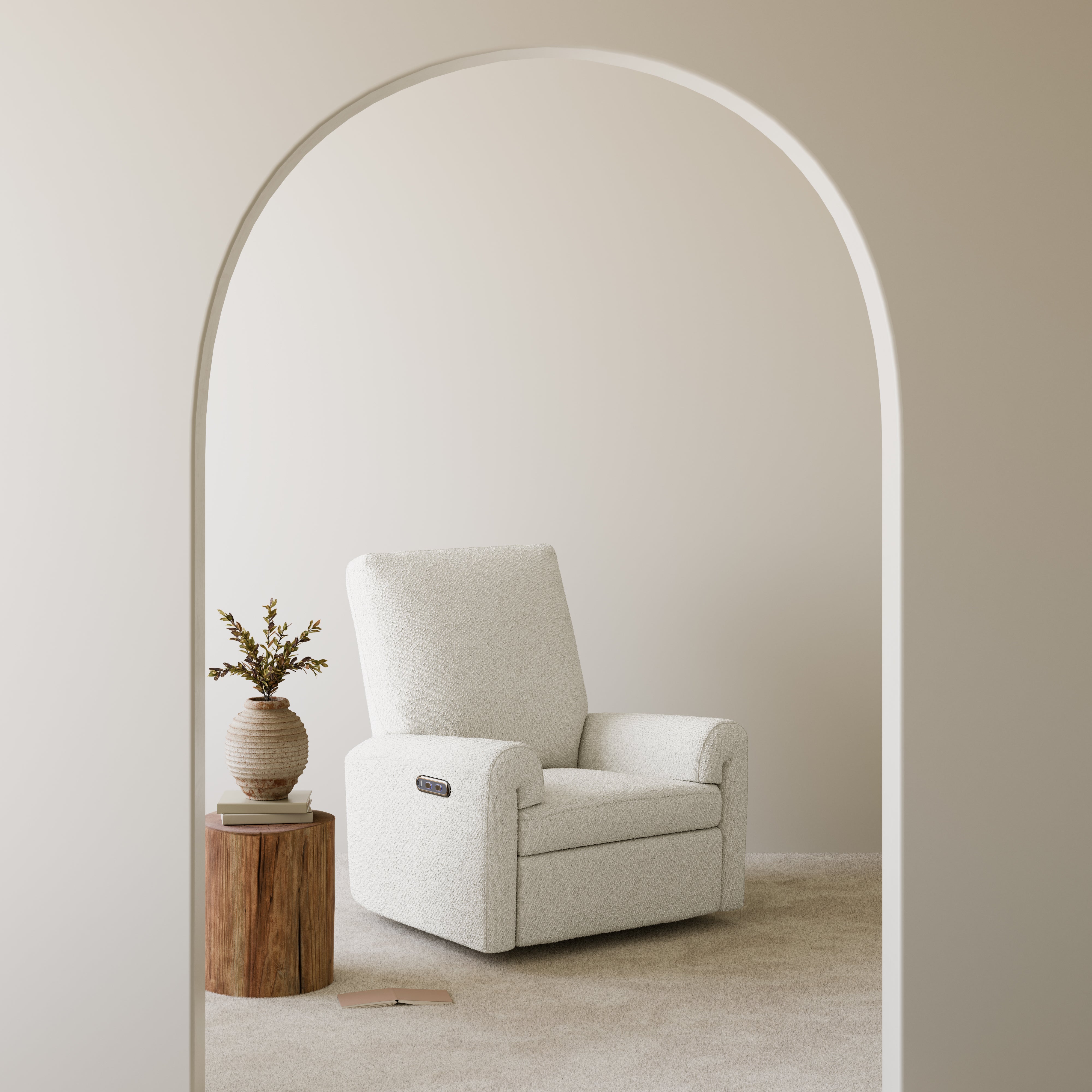 Sorrento ivory boucle glider in a nursery