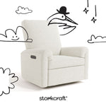 Sorrento ivory boucle power recliner with black doodles overlaid on image