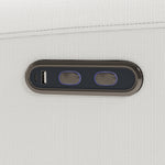 Sorrento ivory basketweave power recliner close up of power buttons and usb ports