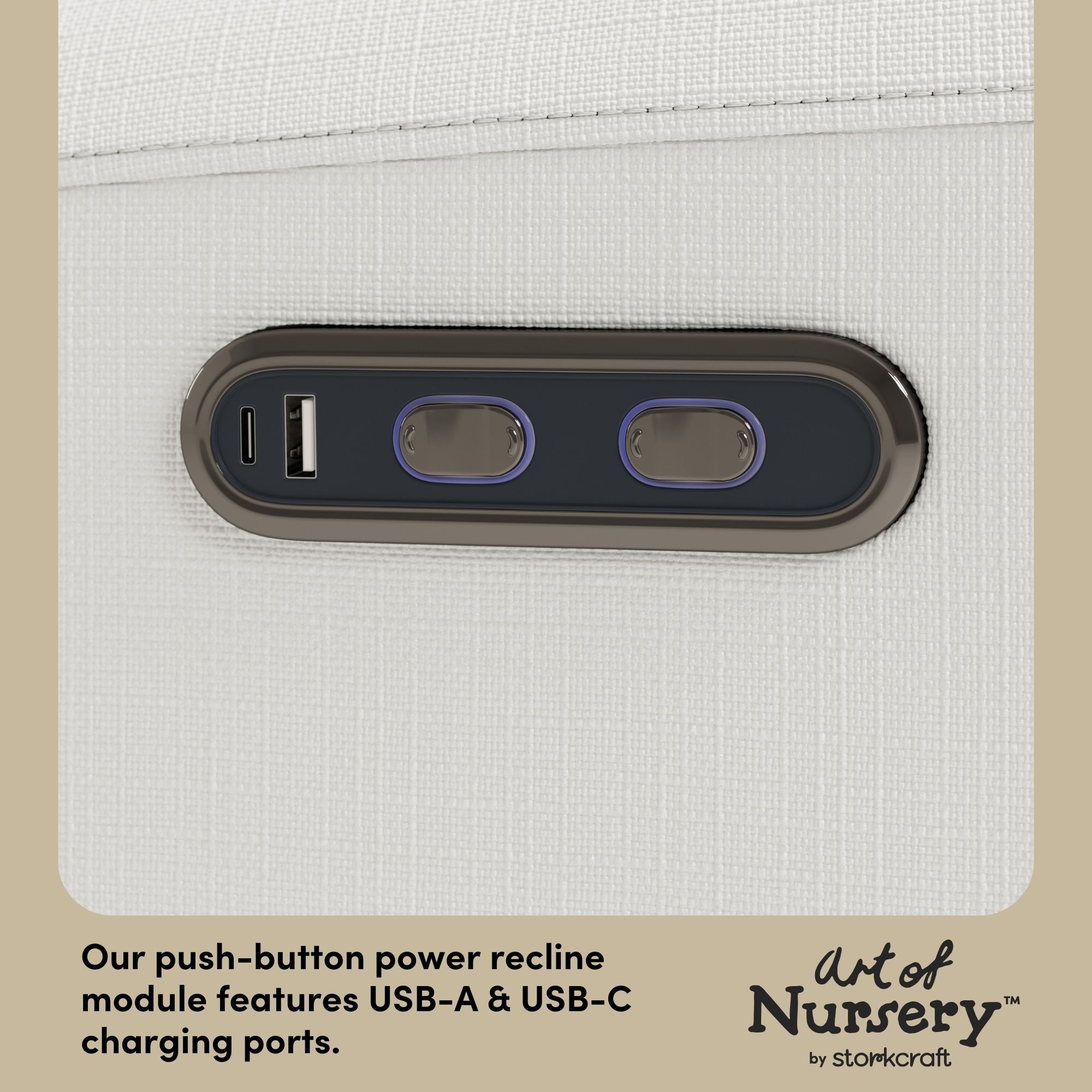 Sorrento ivory basketweave glider dual USB ports callout