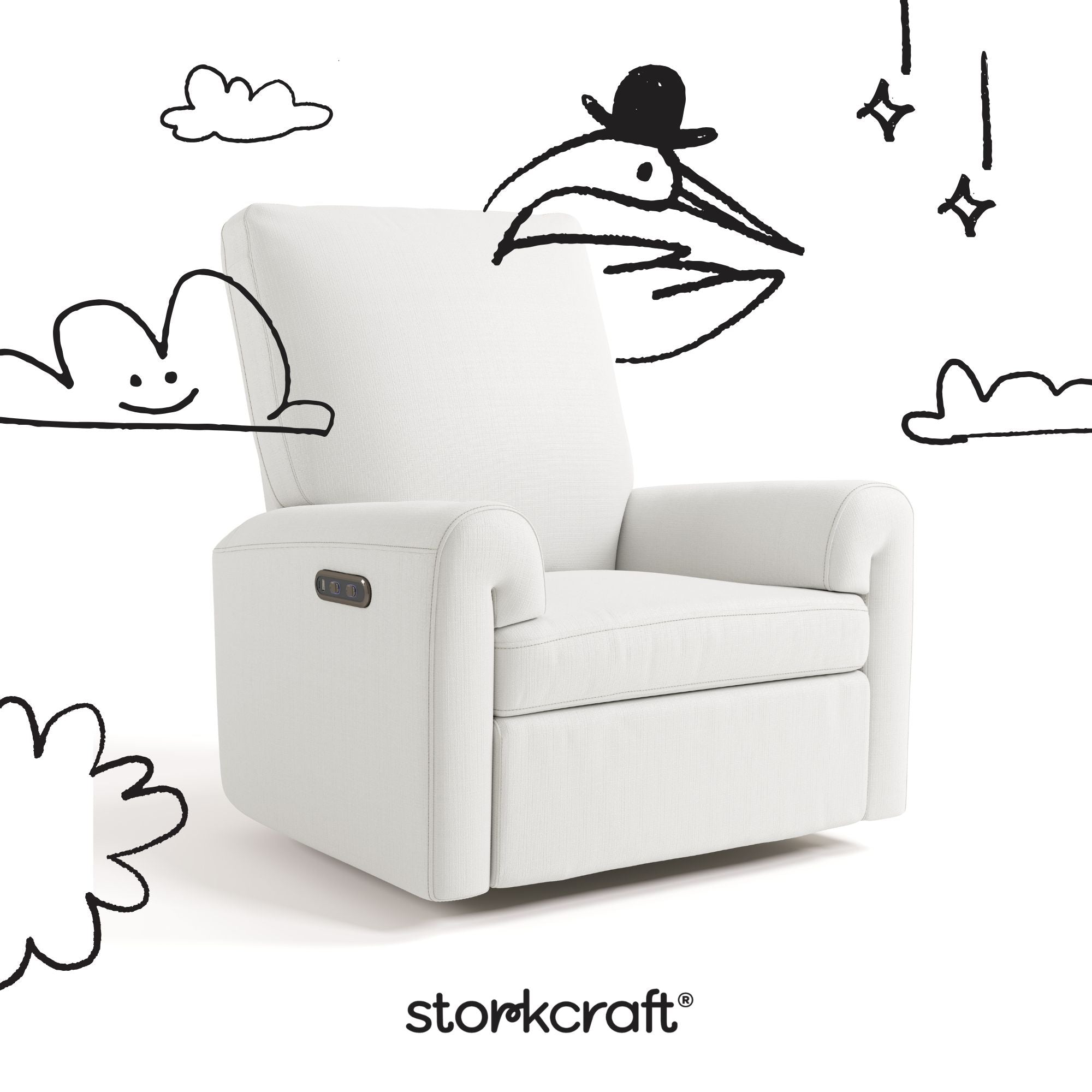 Sorrento ivory basketweave power recliner with black doodles overlaid on image