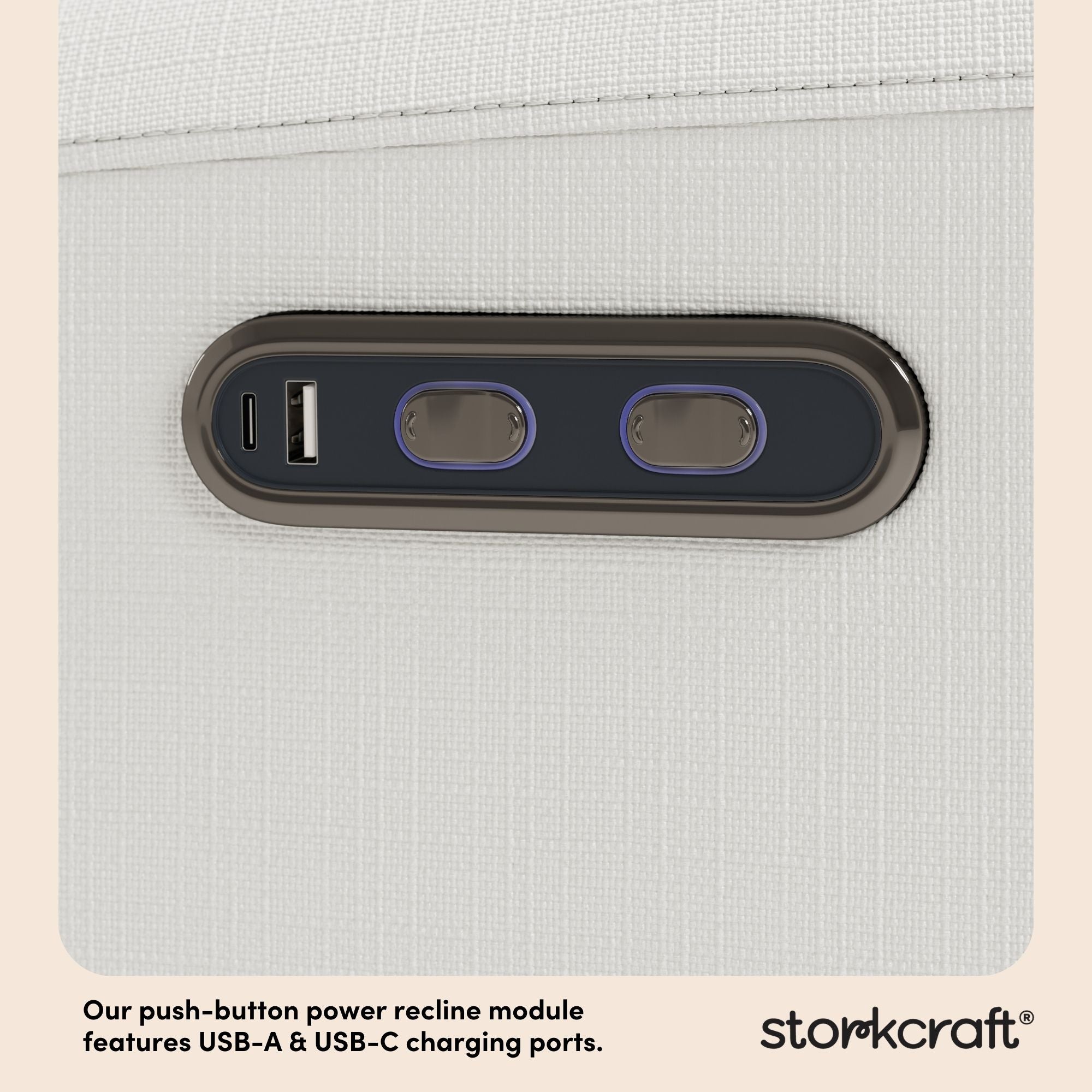 Sorrento ivory basketweave power recliner charging ports callout