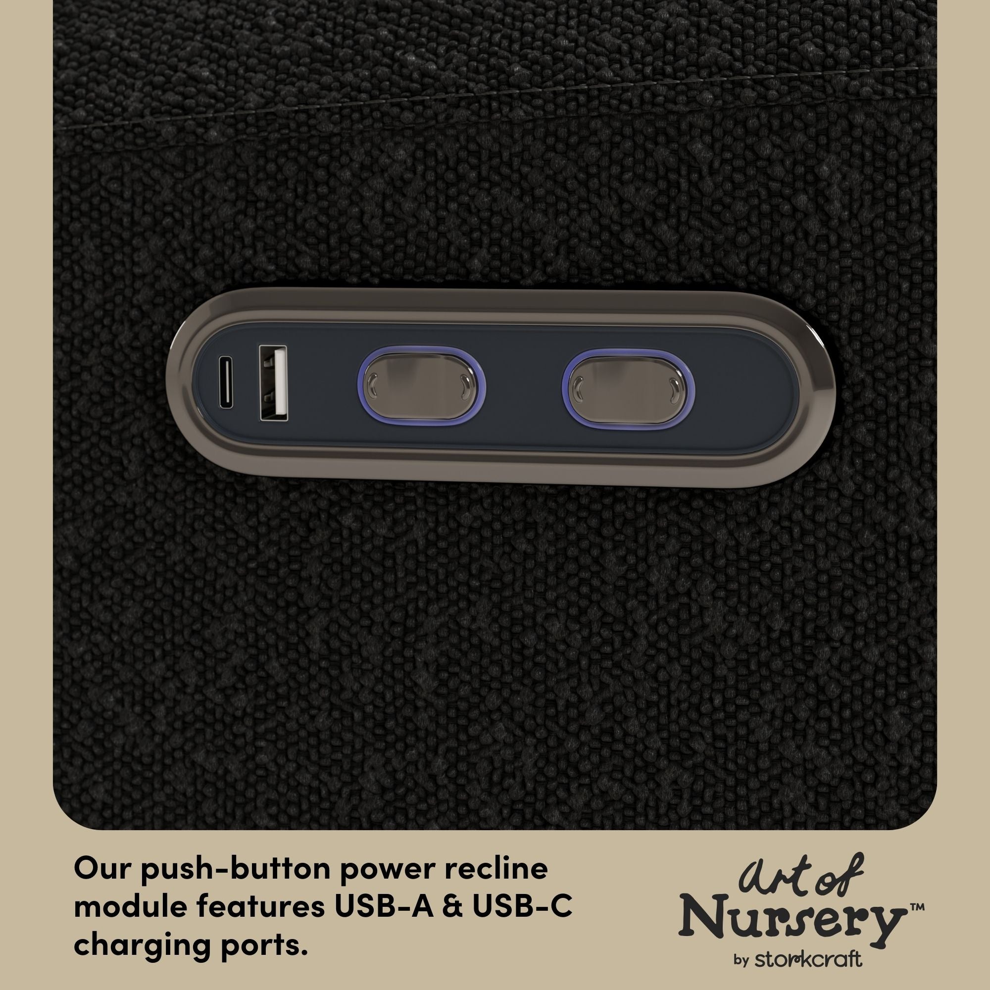 Sorrento black boucle glider dual USB ports callout