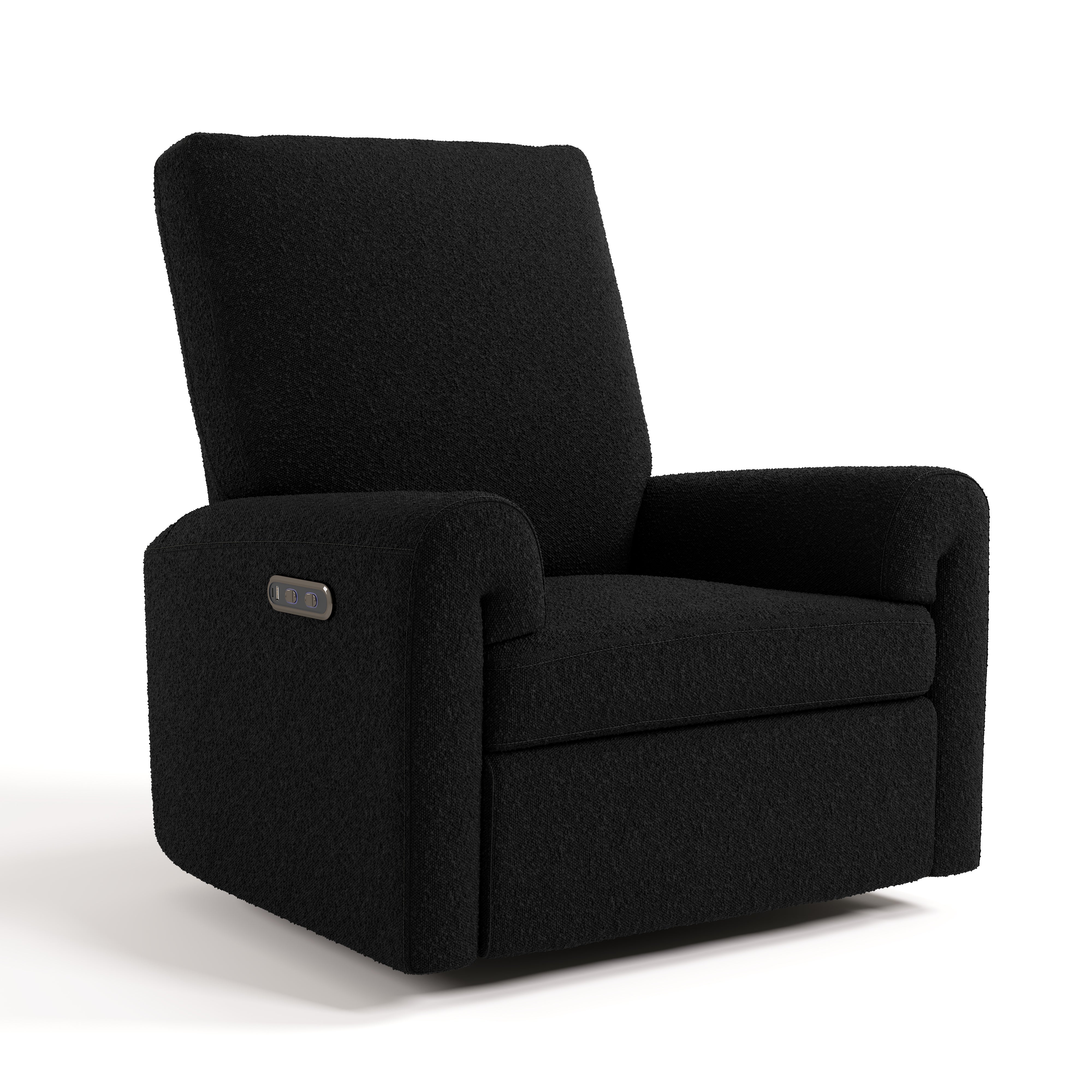 Sorrento black boucle power recliner angle view