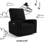 Sorrento black boucle power recliner with black doodles overlaid on image
