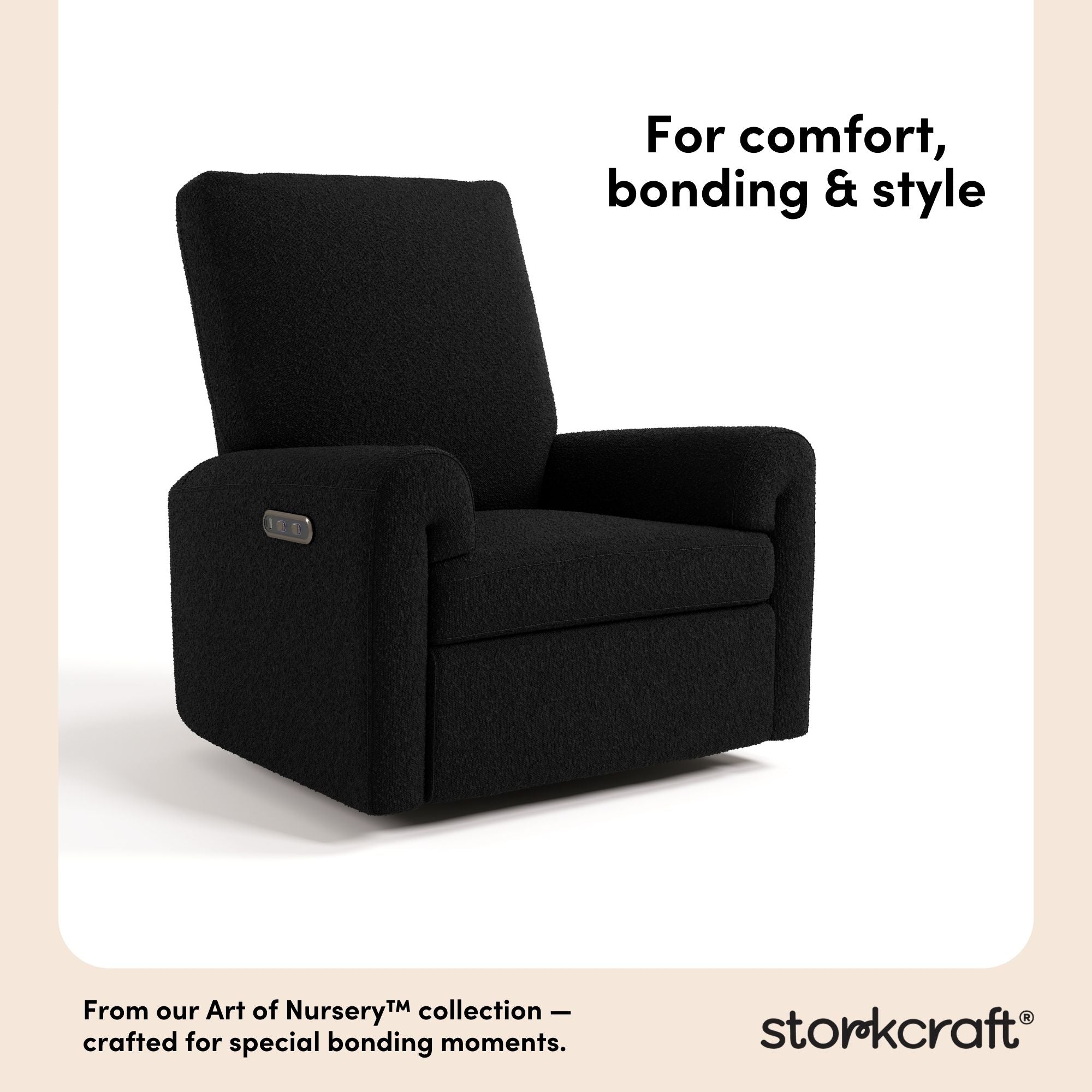 Sorrento black boucle power recliner style callout