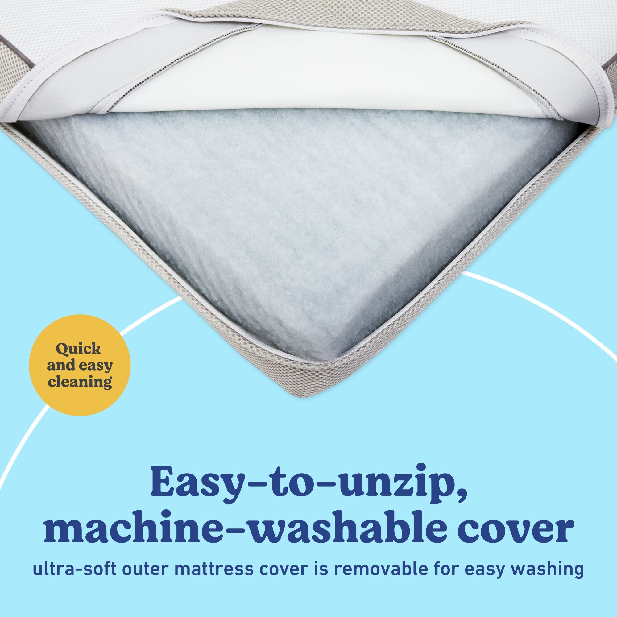 Graco Basics 5-Inch Mesh Crib & Toddler Mattress machine-washable callout