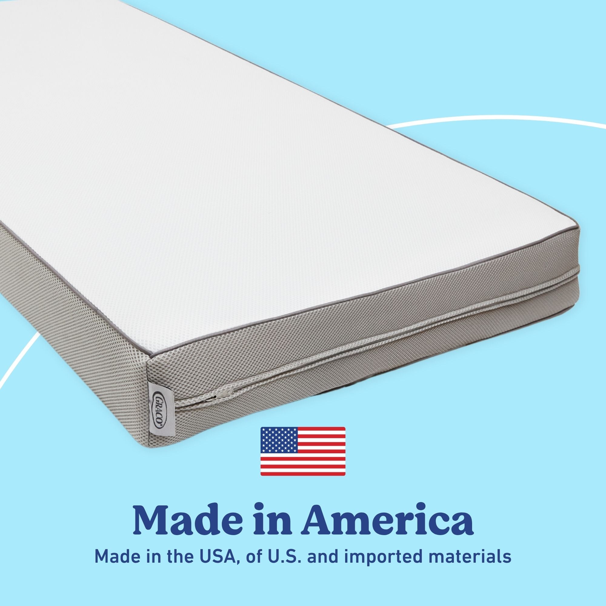 Graco 6-Inch Mesh Dual-Sided Crib And Toddler Mattress made in America callout