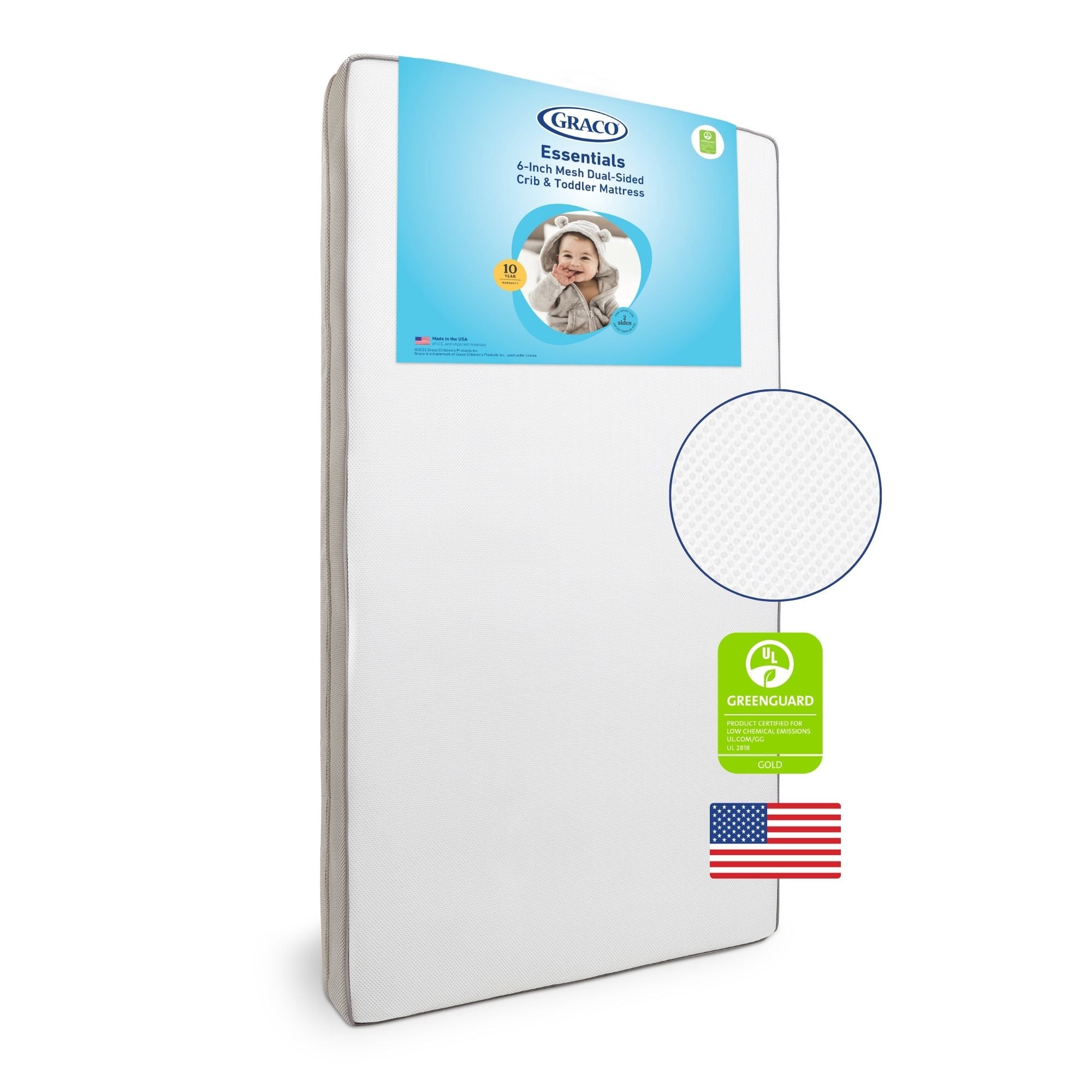 Graco 6-Inch Mesh Dual-Sided Crib And Toddler Mattress litho