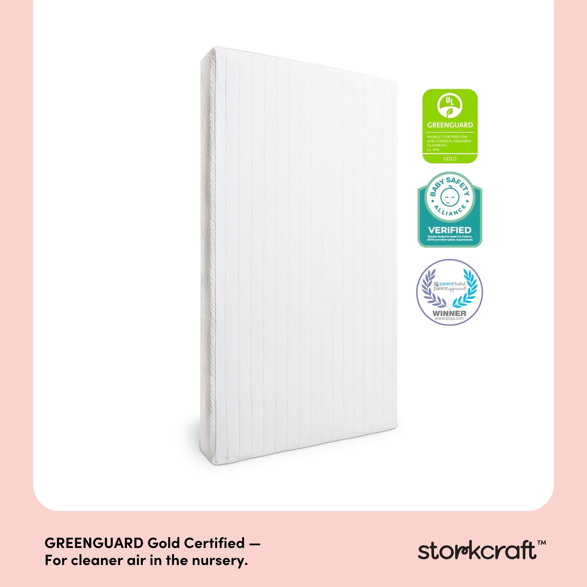 Storkcraft 6-Inch Water-Resistant Dual-Sided Crib and Toddler Mattress certifications callout