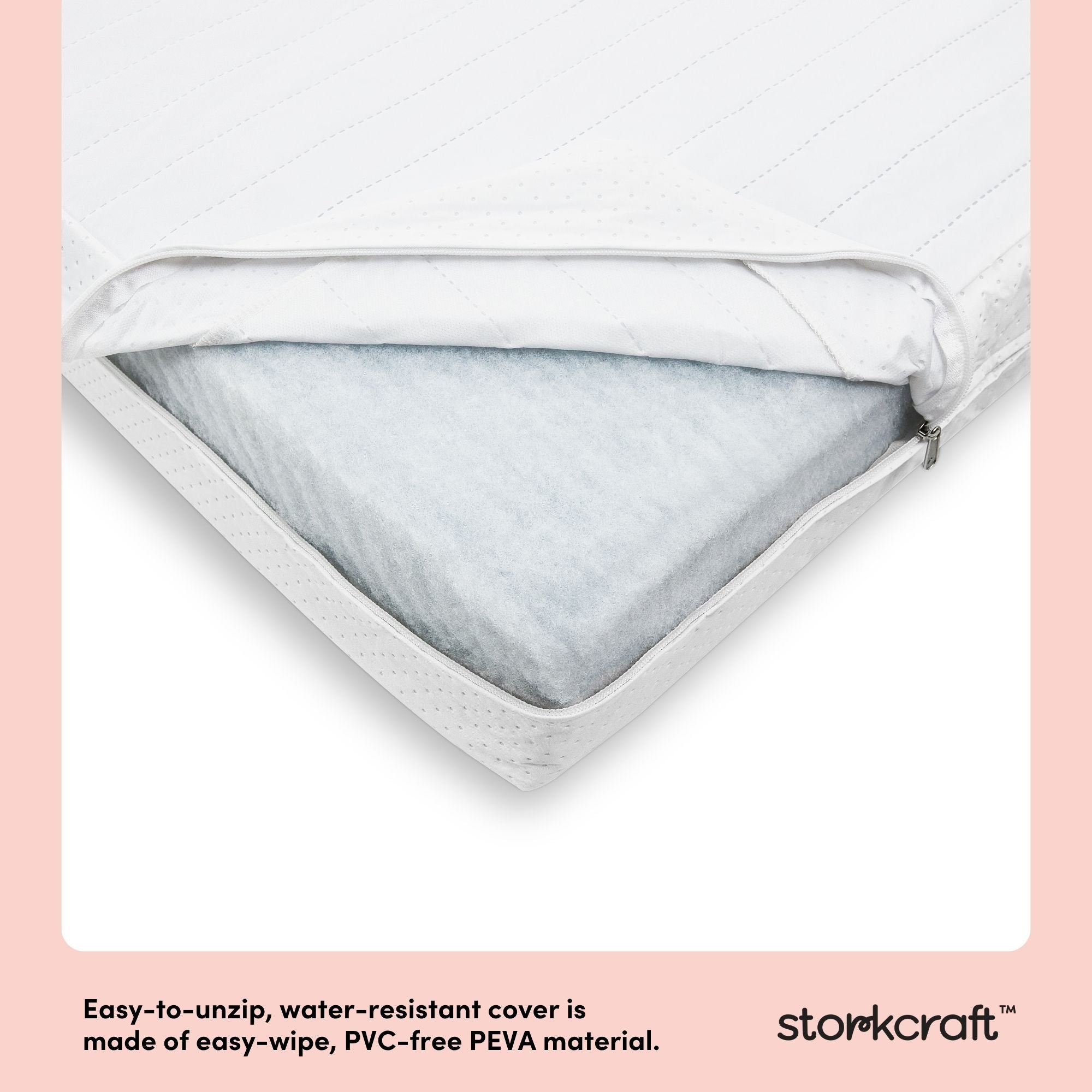 Storkcraft 6-Inch Water-Resistant Dual-Sided Crib and Toddler Mattress removable cover callout