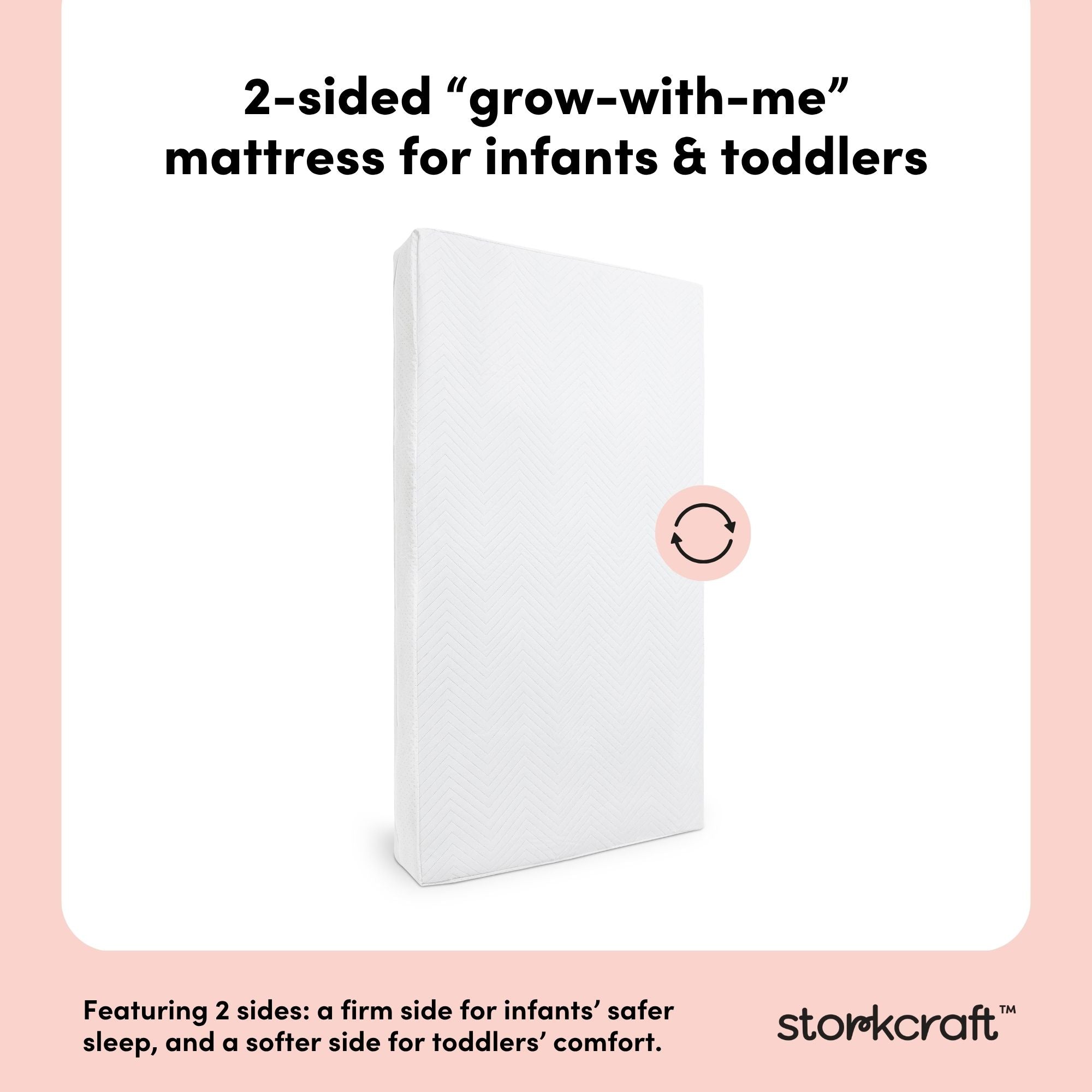 Storkcraft 6-Inch Water-Resistant Dual-Sided Crib and Toddler Mattress dual-sided callout
